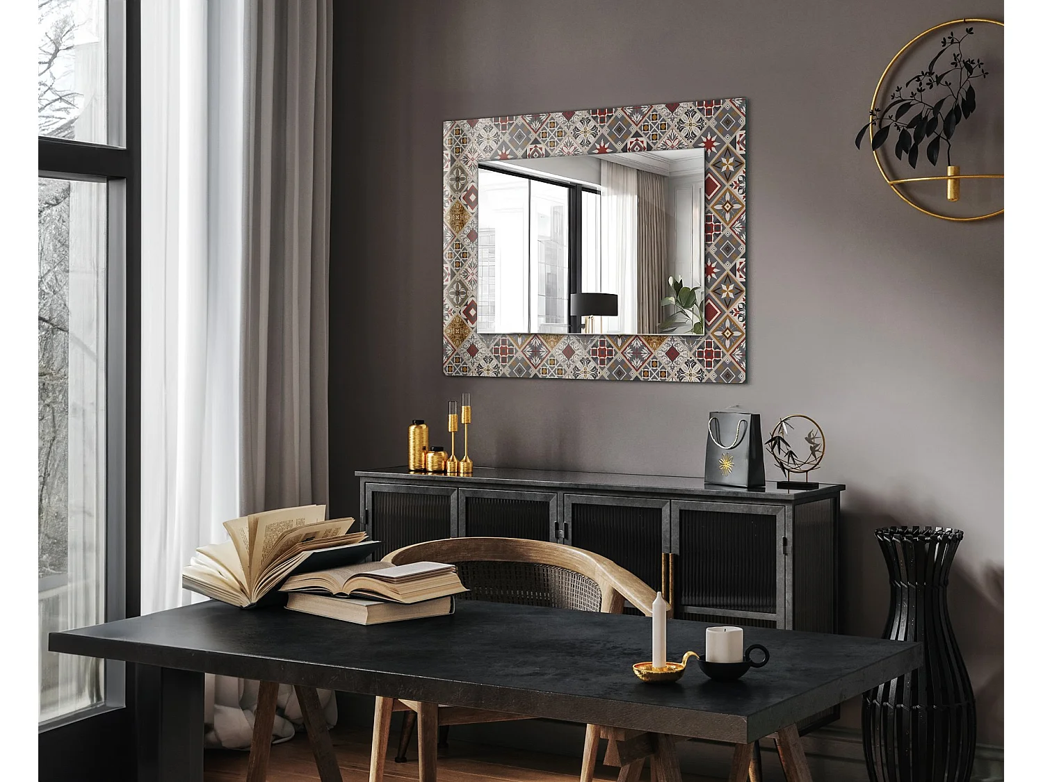 Dekorativer Spiegel mit Rahmen, bunte Fliesenmuster, 80 x 60 cm