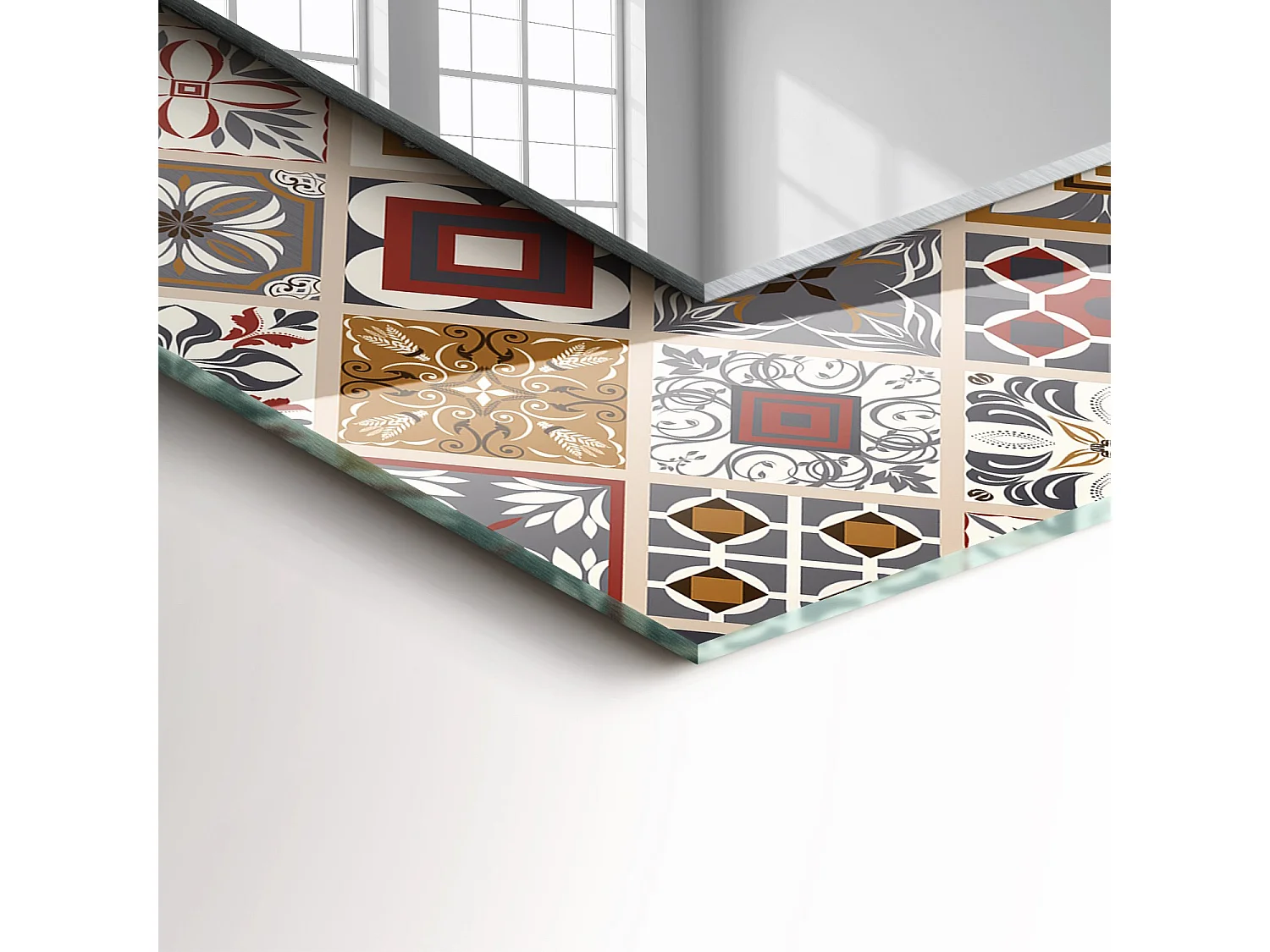 Dekorativer Spiegel mit Rahmen, bunte Fliesenmuster, 80 x 60 cm