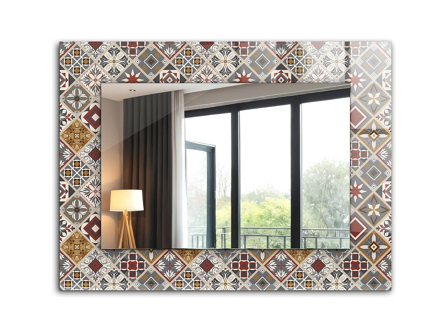 Miroir décoratif avec cadre Motifs carreaux colorés 80 x 60 cm
