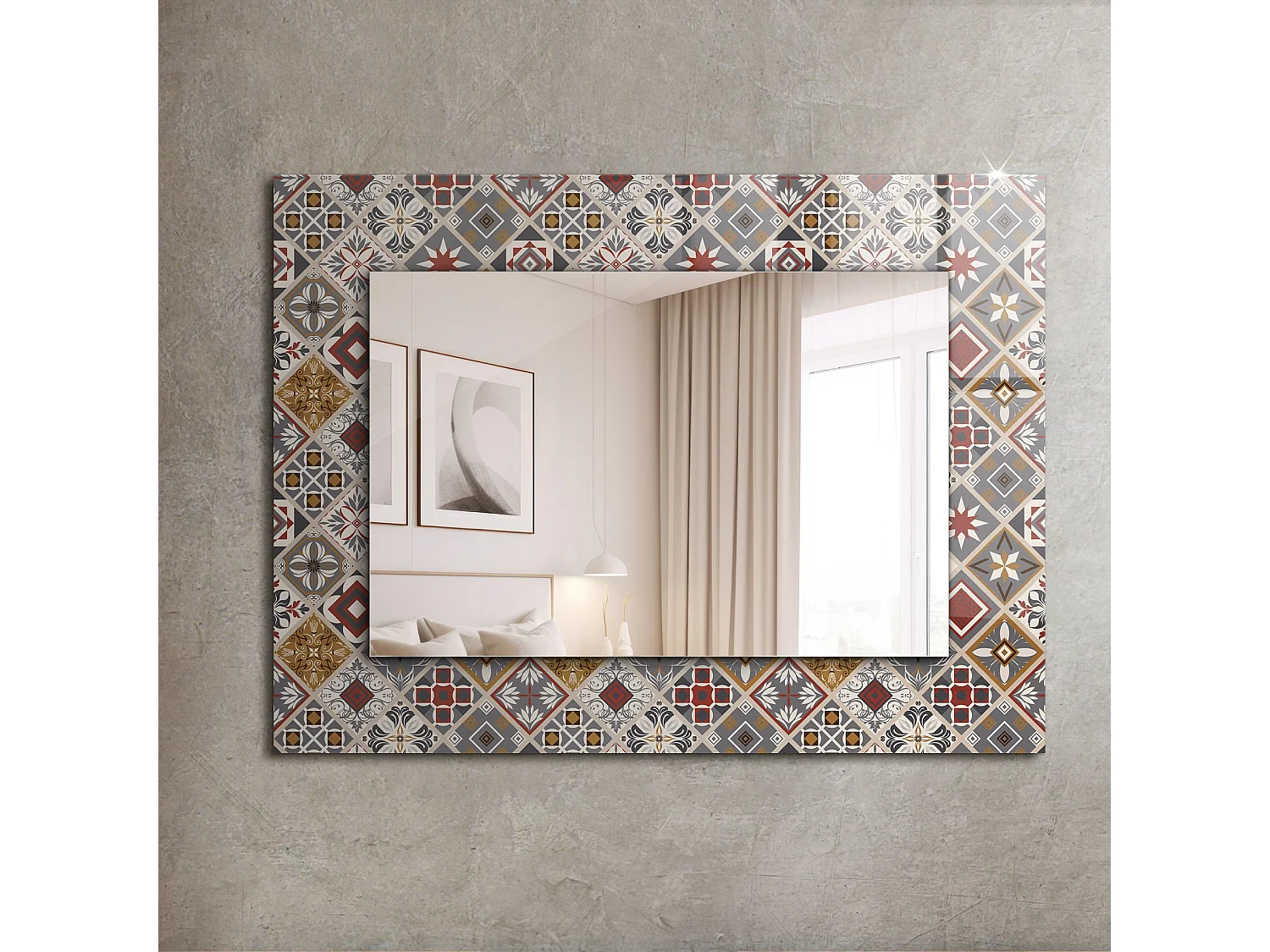 Decoratieve spiegel met lijst Kleurrijke tegelpatronen 80 x 60 cm