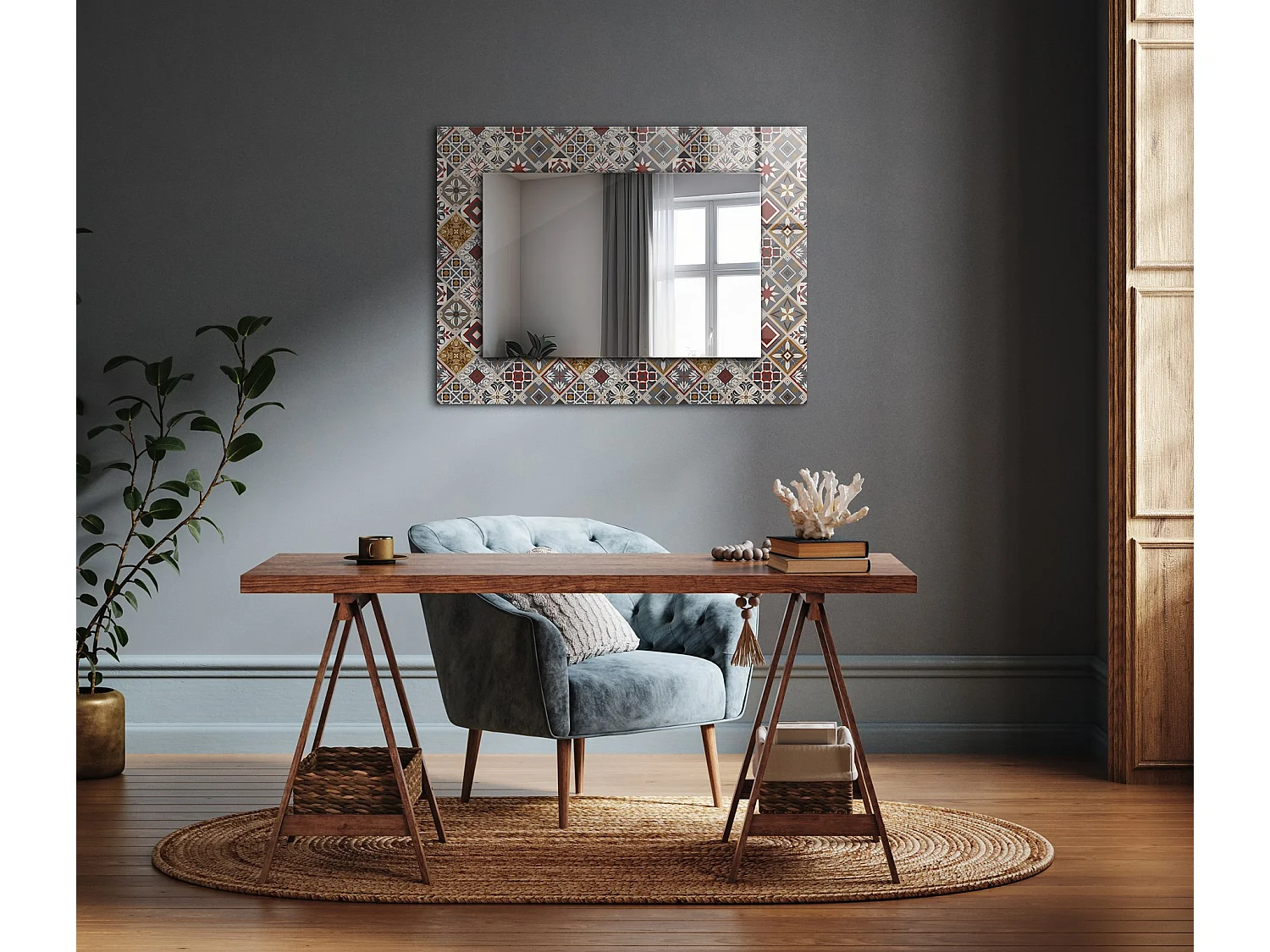 Decoratieve spiegel met lijst Kleurrijke tegelpatronen 80 x 60 cm