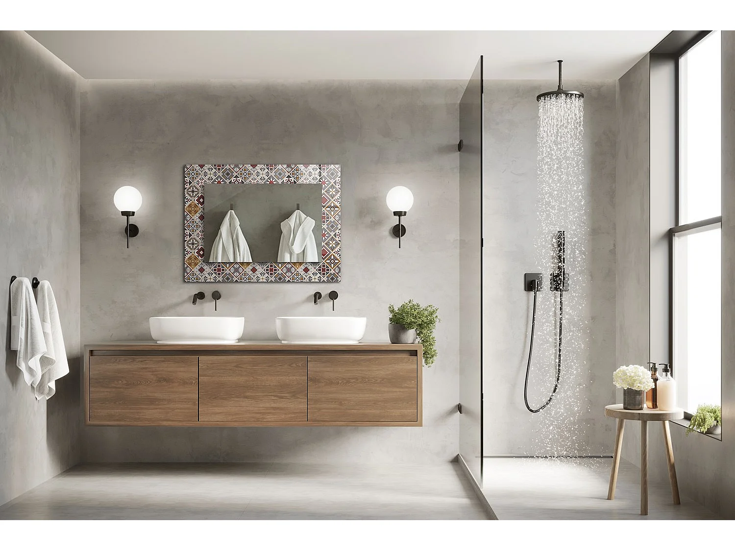 Decoratieve spiegel met lijst Kleurrijke tegelpatronen 80 x 60 cm