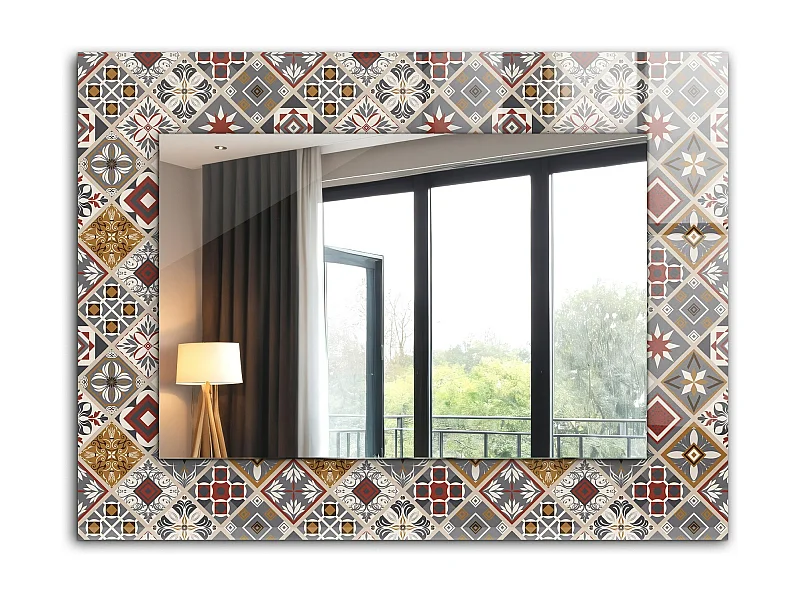 Dekorativer Spiegel mit Rahmen, bunte Fliesenmuster, 80 x 60 cm