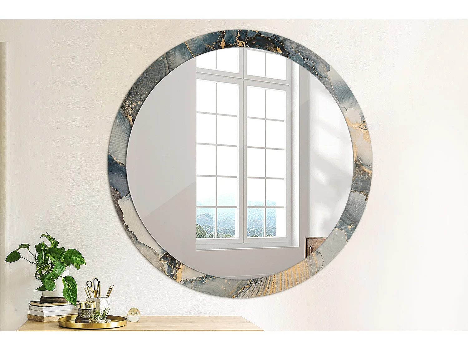 Miroir rond décoratif - Peintures abstraites - 100 cm