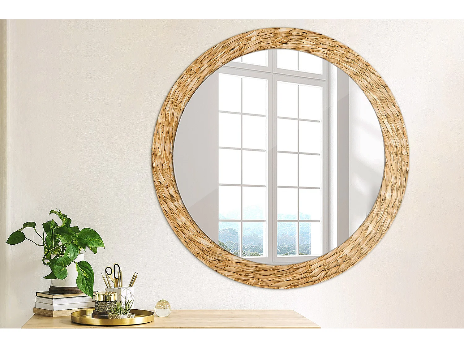 Runder dekorativer Spiegel - Korbmotiv - 80 cm