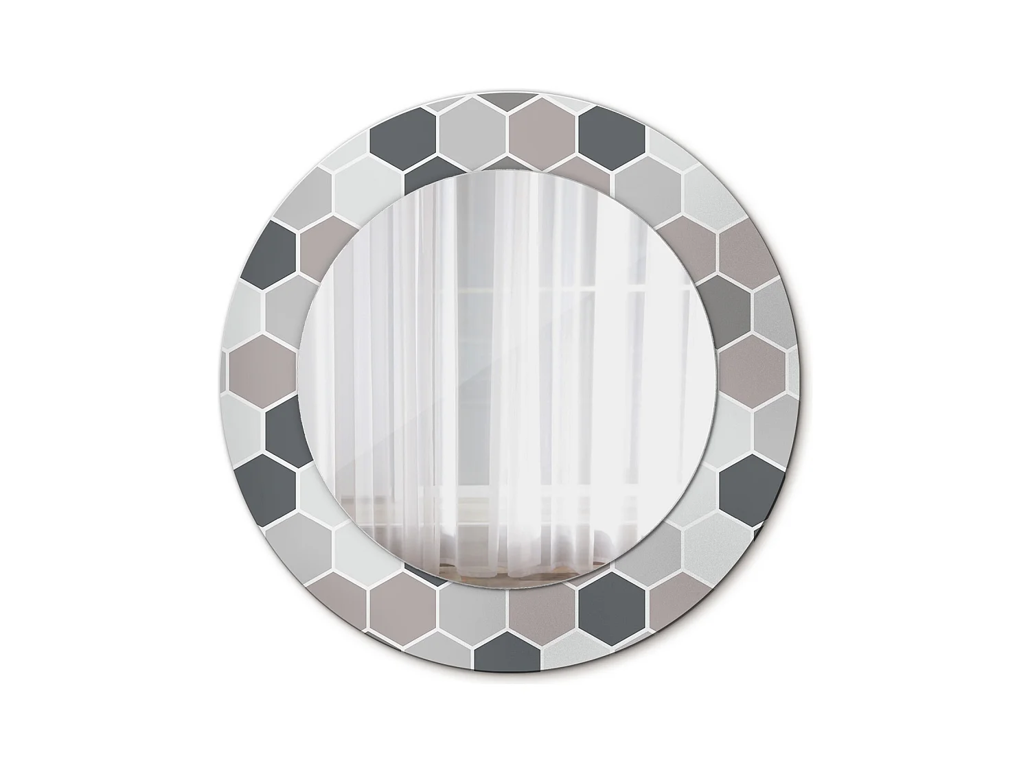 Miroir rond décoratif - Motif hexagonal - 50 cm