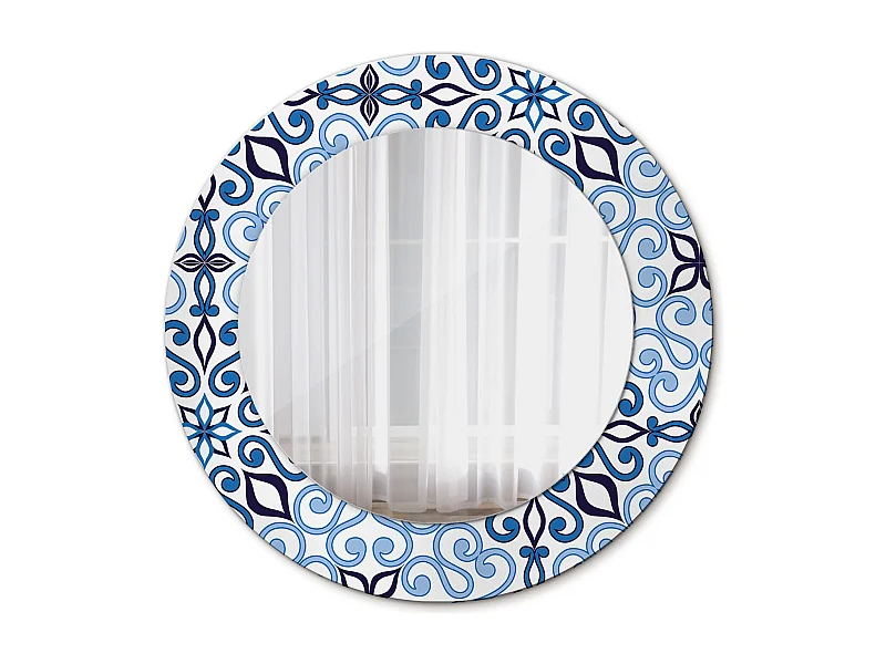 Miroir rond décoratif - Motif arabe bleu - 50 cm