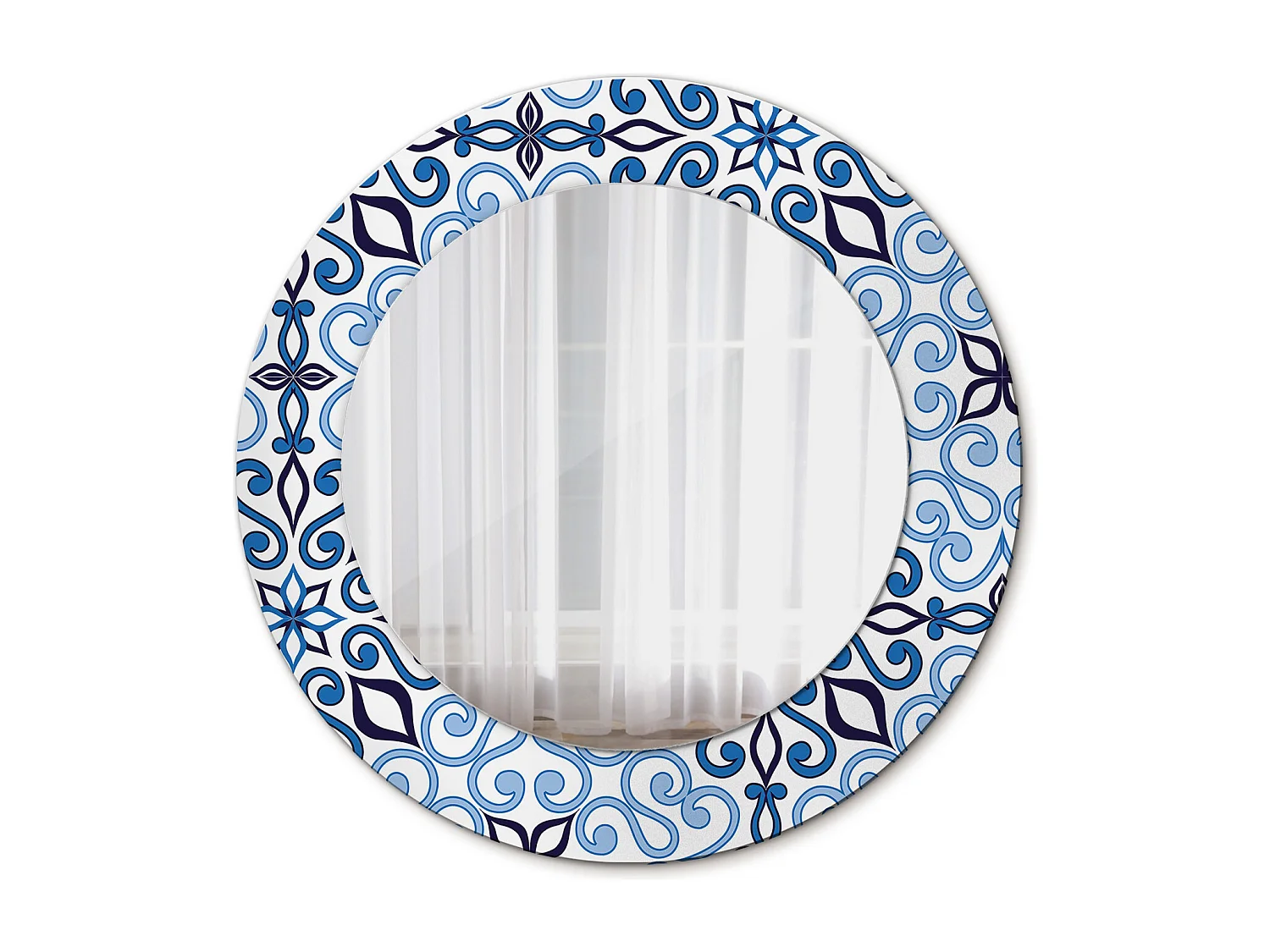Miroir rond décoratif - Motif arabe bleu - 50 cm