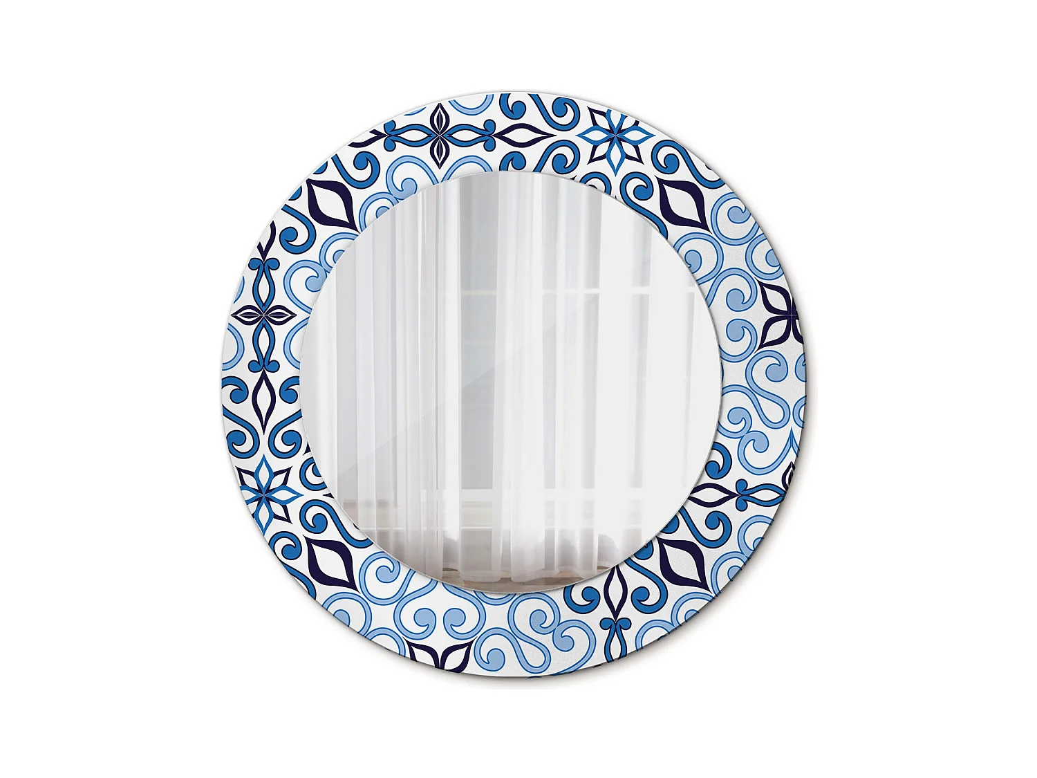Miroir rond décoratif - Motif arabe bleu - 50 cm