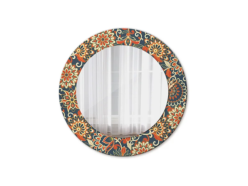 Dekorativer runder Spiegel - Retro-Blumen - 50 cm