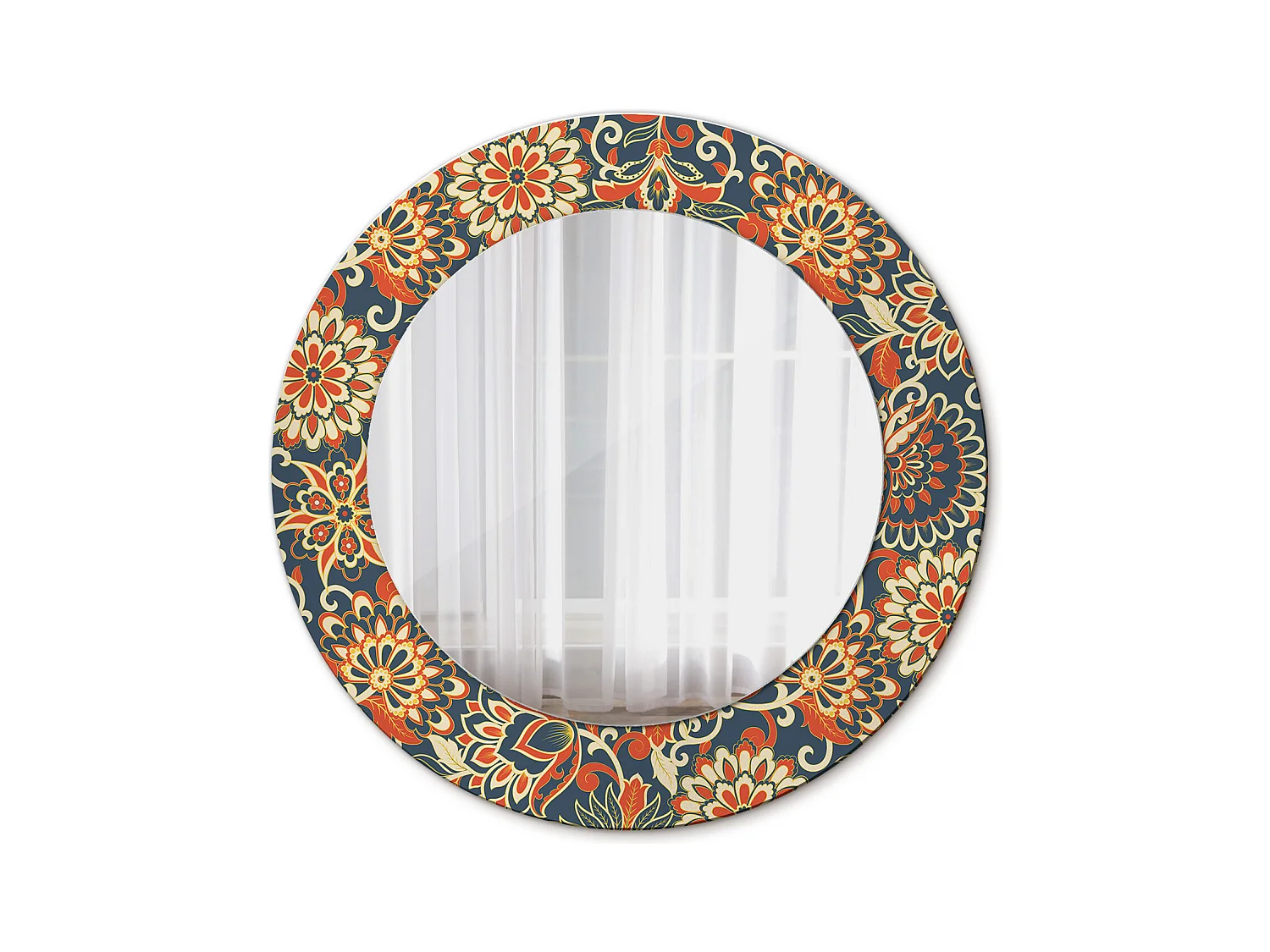 Decoratieve ronde spiegel - retro bloemen - 50 cm