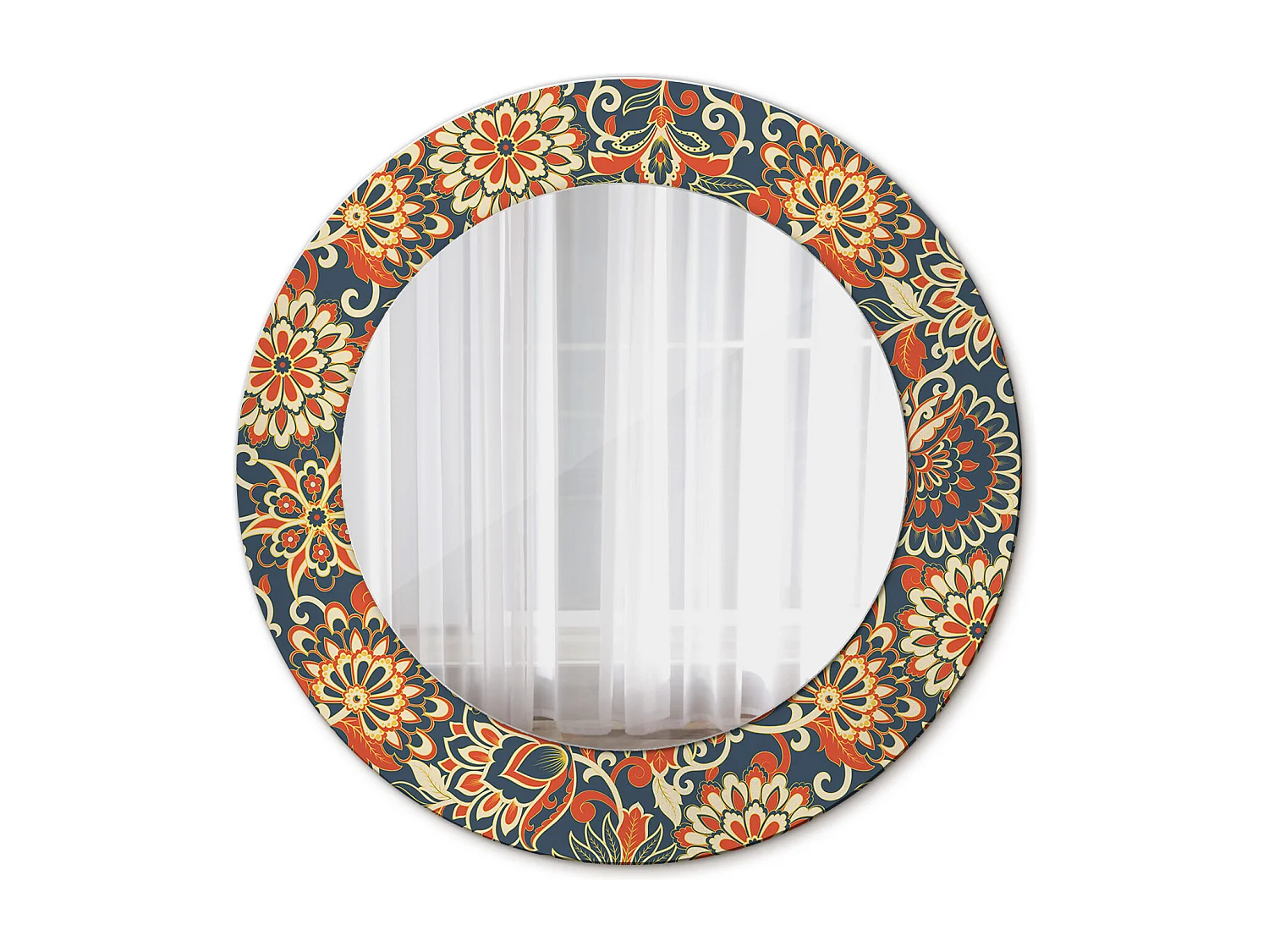 Dekorativer runder Spiegel - Retro-Blumen - 50 cm