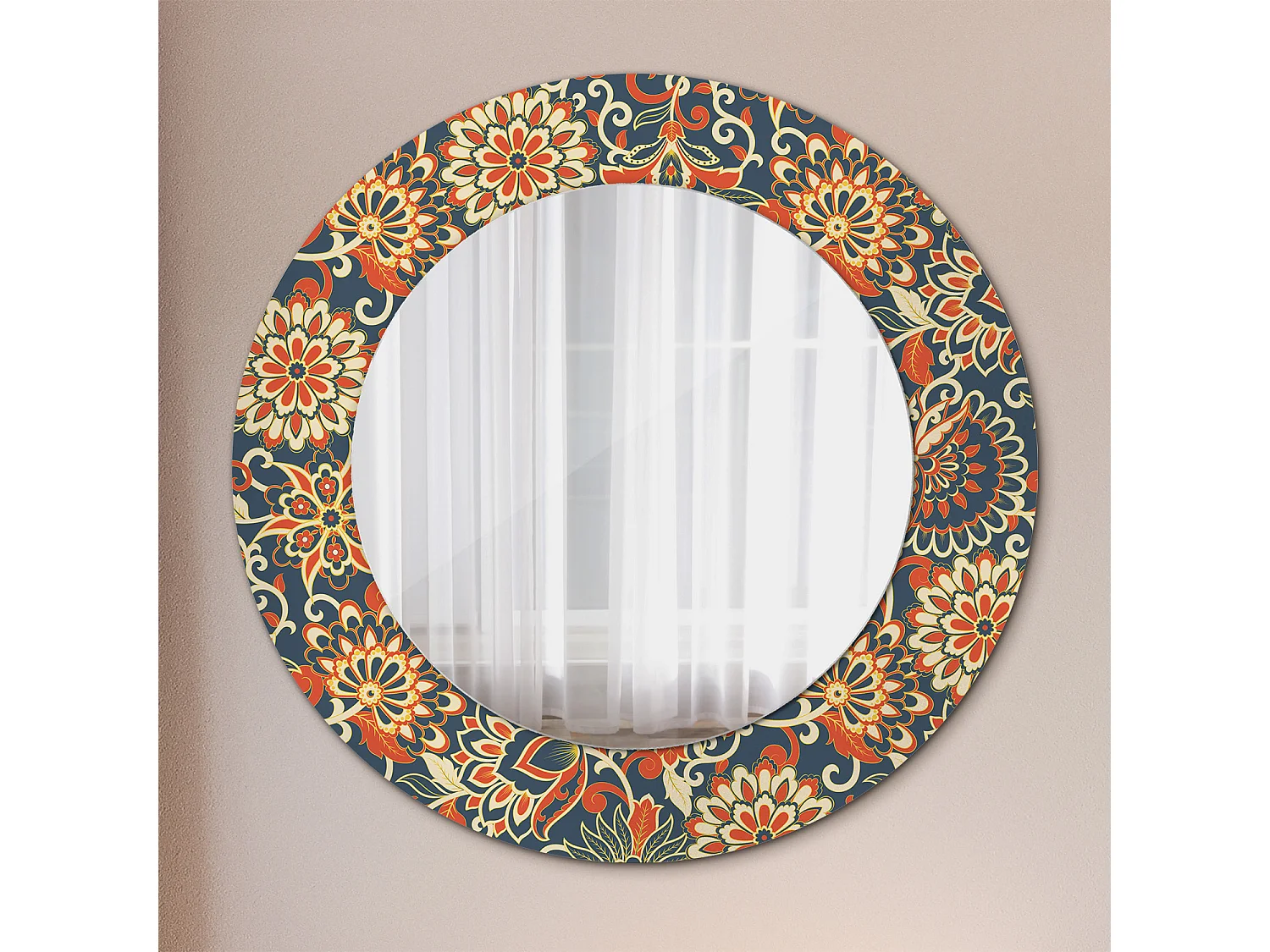 Dekorativer runder Spiegel - Retro-Blumen - 50 cm