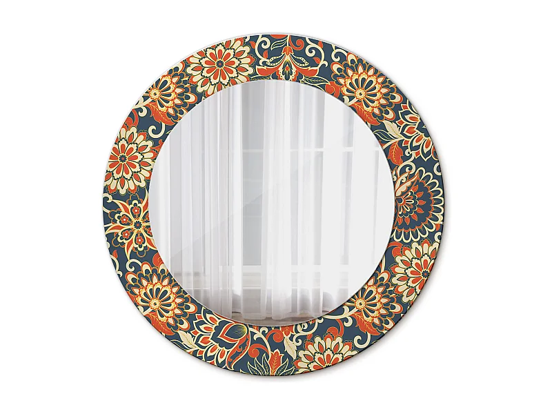 Dekorativer runder Spiegel - Retro-Blumen - 50 cm