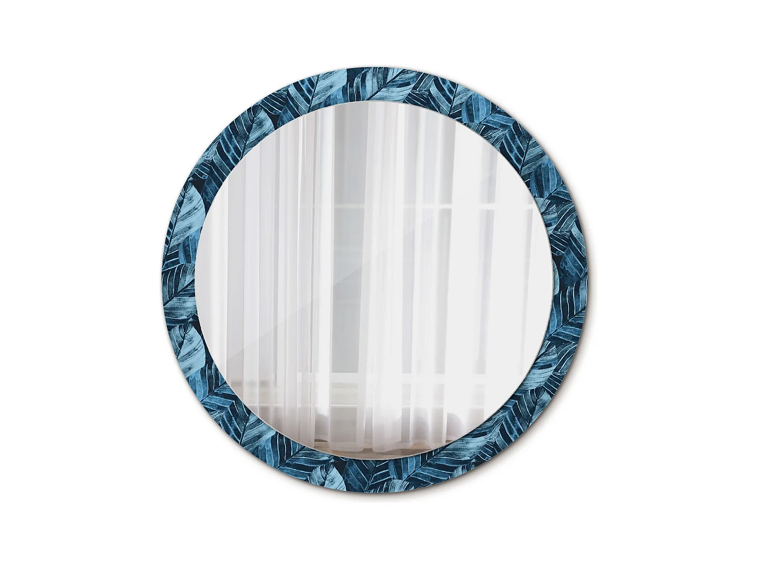 Miroir rond décoratif - Feuilles de jungle - 90 cm