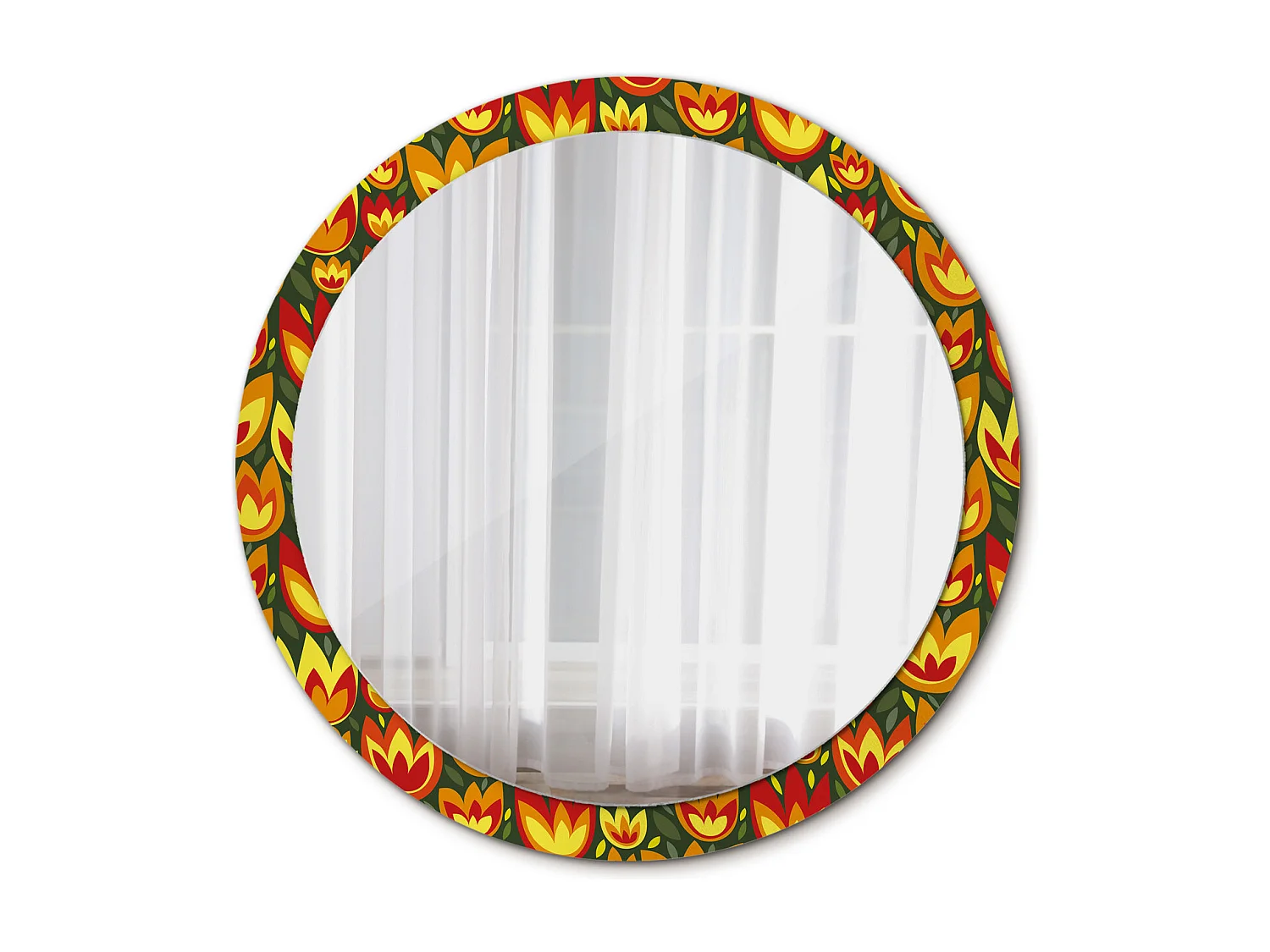 Miroir rond décoratif - Tulipes rétro - 100 cm