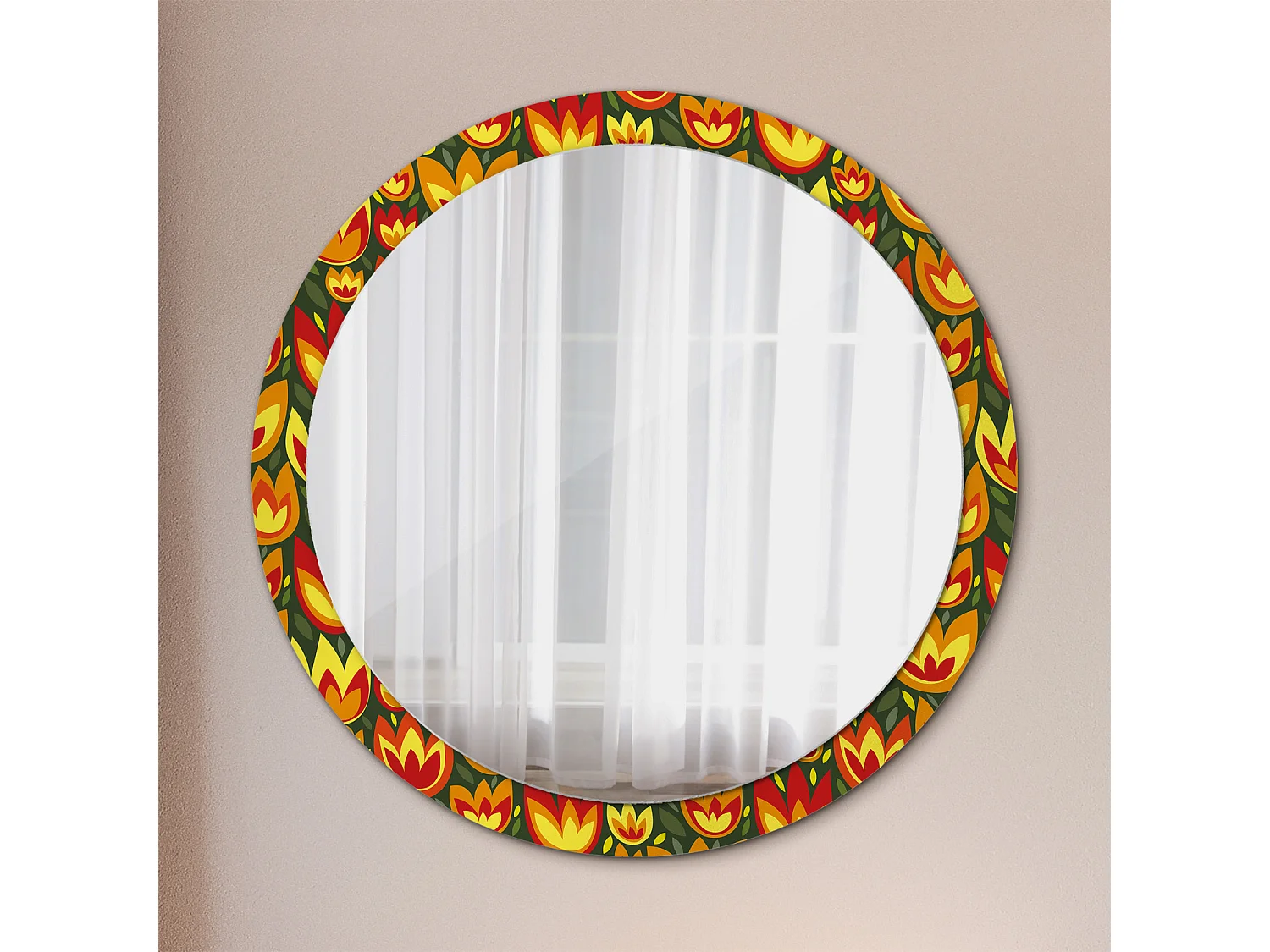 Miroir rond décoratif - Tulipes rétro - 100 cm