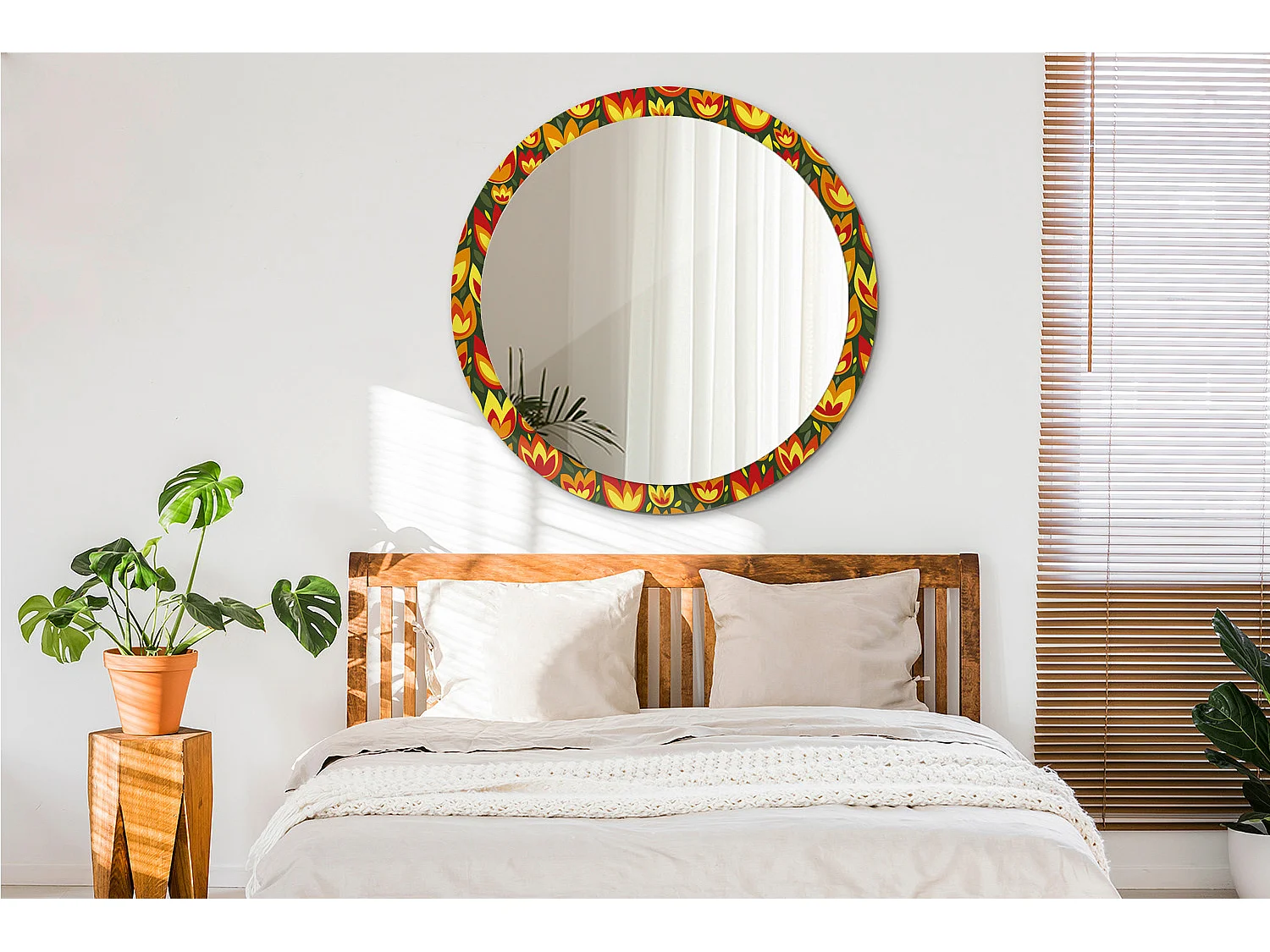 Miroir rond décoratif - Tulipes rétro - 100 cm