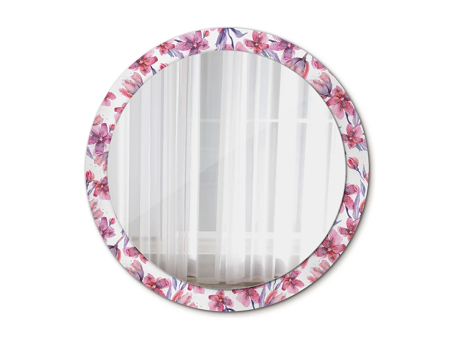 Dekorativer runder Spiegel - Aquarellblumen - 90 cm