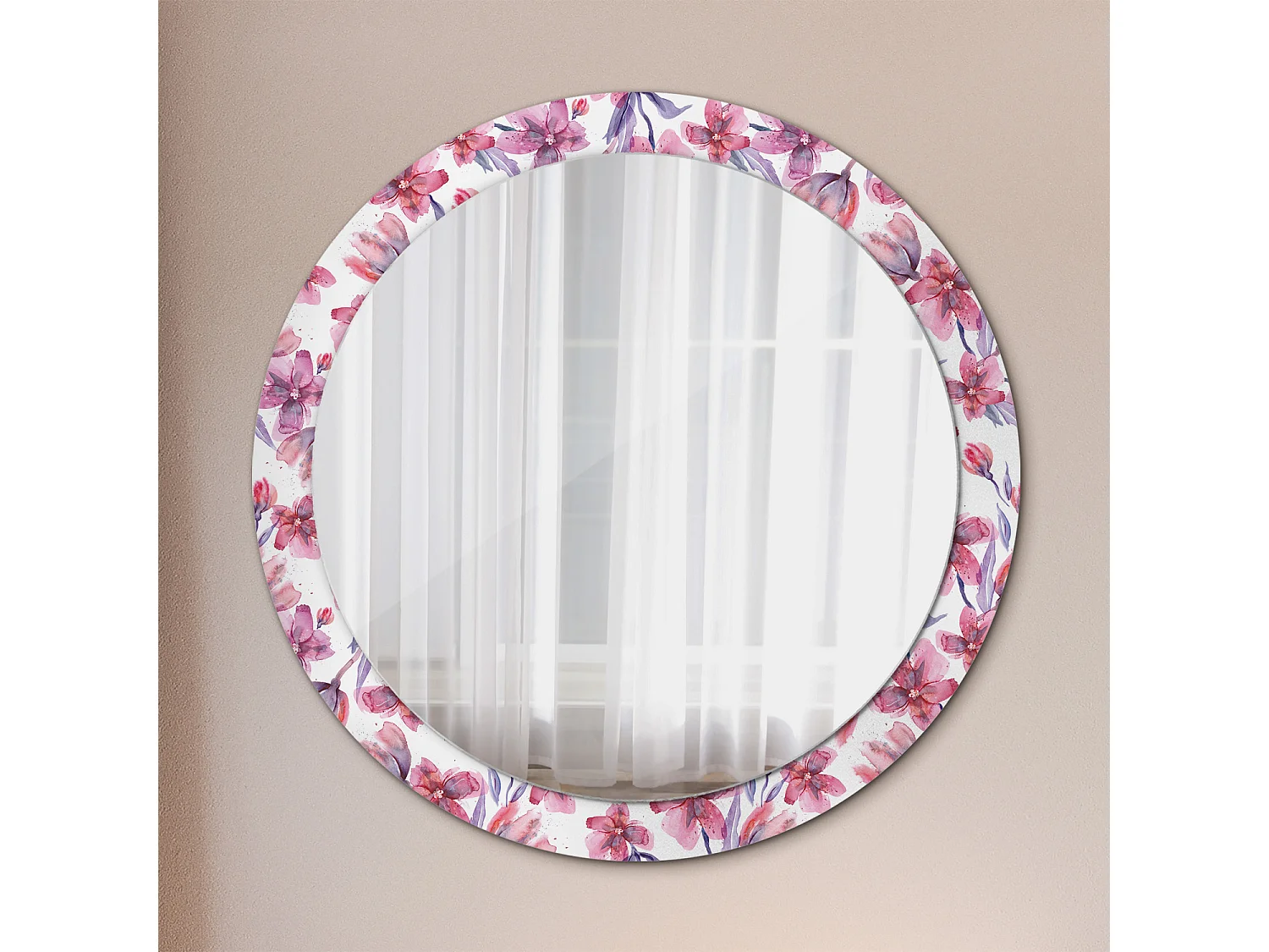 Dekorativer runder Spiegel - Aquarellblumen - 90 cm