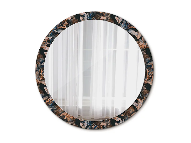 Ronde Decoratieve Spiegel – Donkere Tropische Bladeren – 100cm