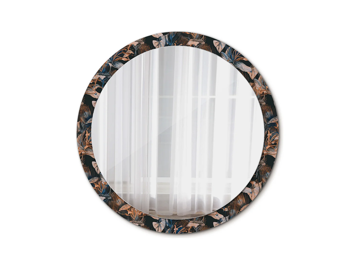 Ronde Decoratieve Spiegel – Donkere Tropische Bladeren – 100cm