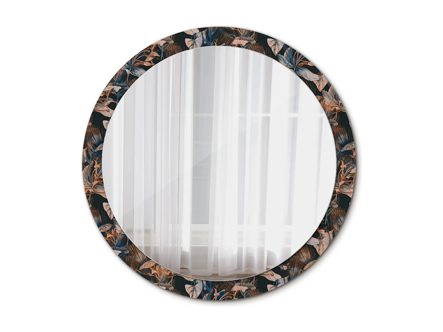 Dekorativer runder Spiegel – Dunkle tropische Blätter – 100 cm