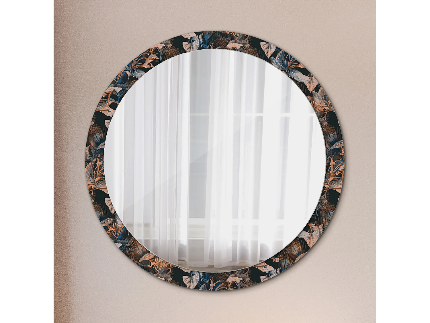 Dekorativer runder Spiegel – Dunkle tropische Blätter – 100 cm