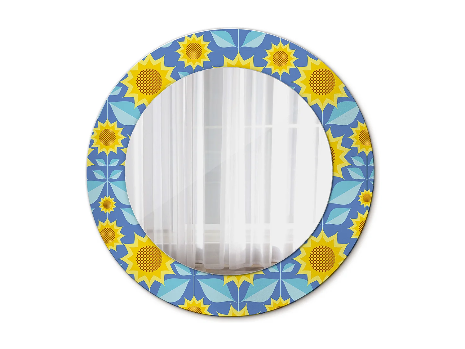Dekorativer runder Spiegel - Geometrische Sonnenblumen - 50 cm
