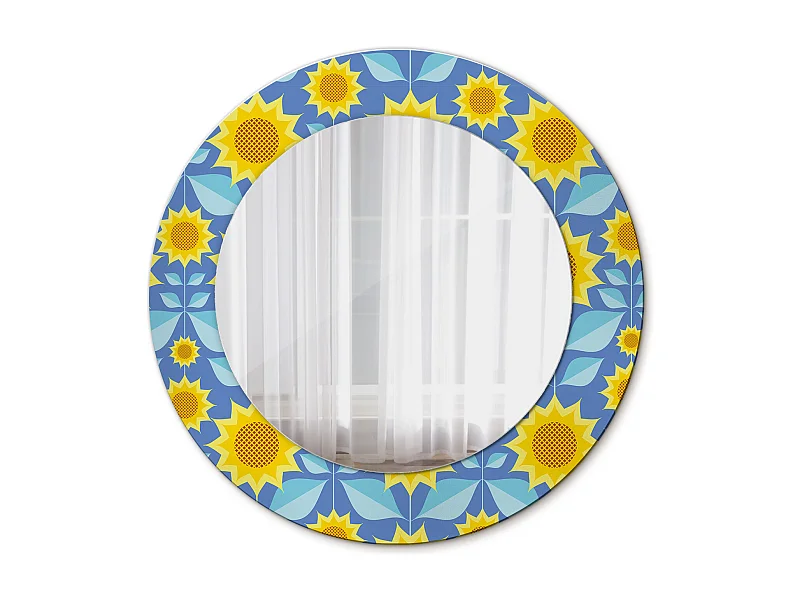 Dekorativer runder Spiegel - Geometrische Sonnenblumen - 50 cm