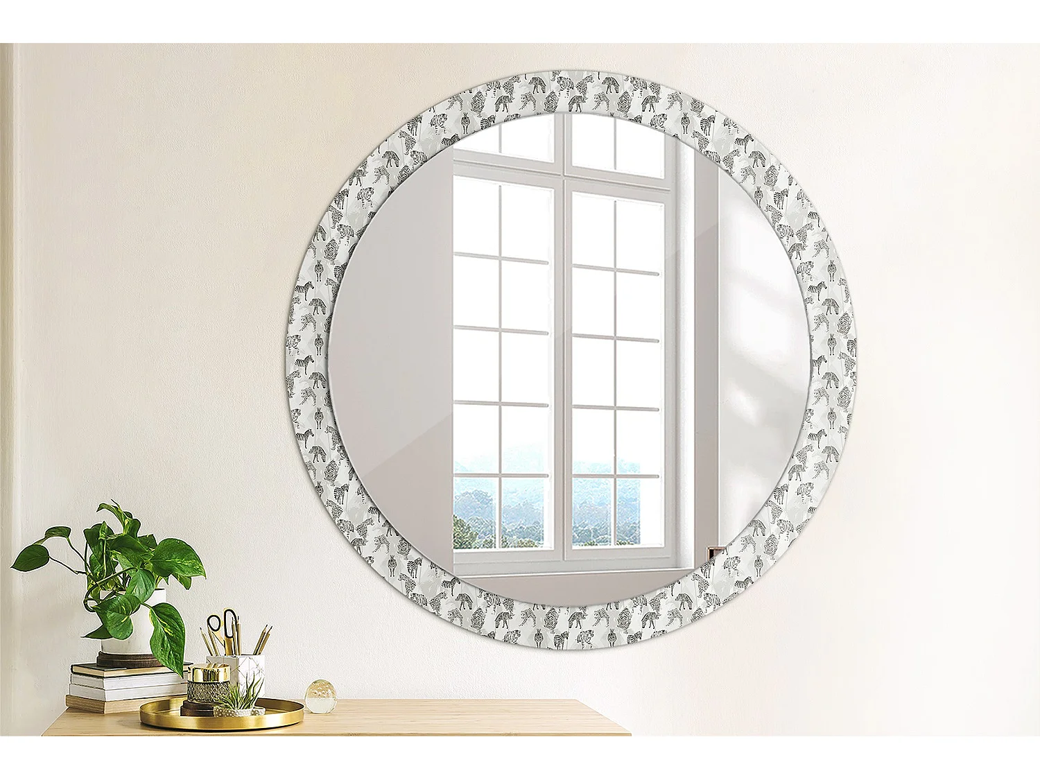 Miroir rond décoratif - Tigre tropical - 90 cm