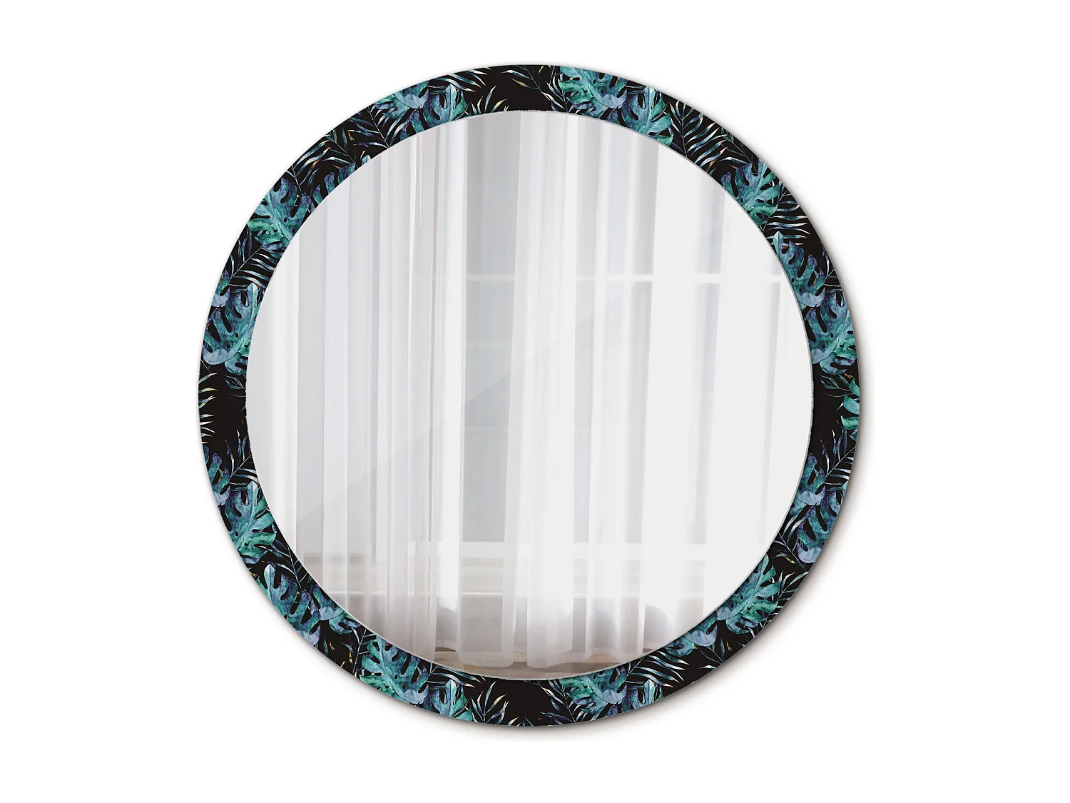 Miroir rond décoratif - Feuilles exotiques - 100 cm