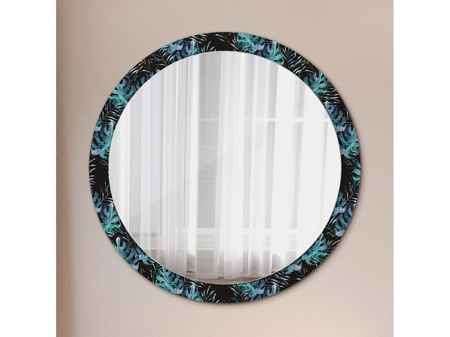 Miroir rond décoratif - Feuilles exotiques - 100 cm