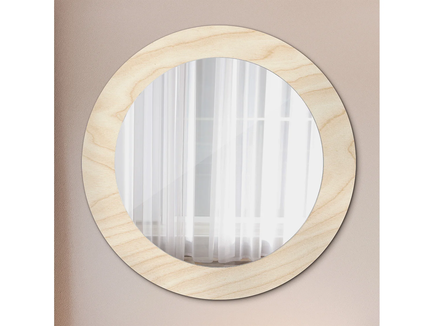 Ronde decoratieve spiegel - Licht hout - 60 cm
