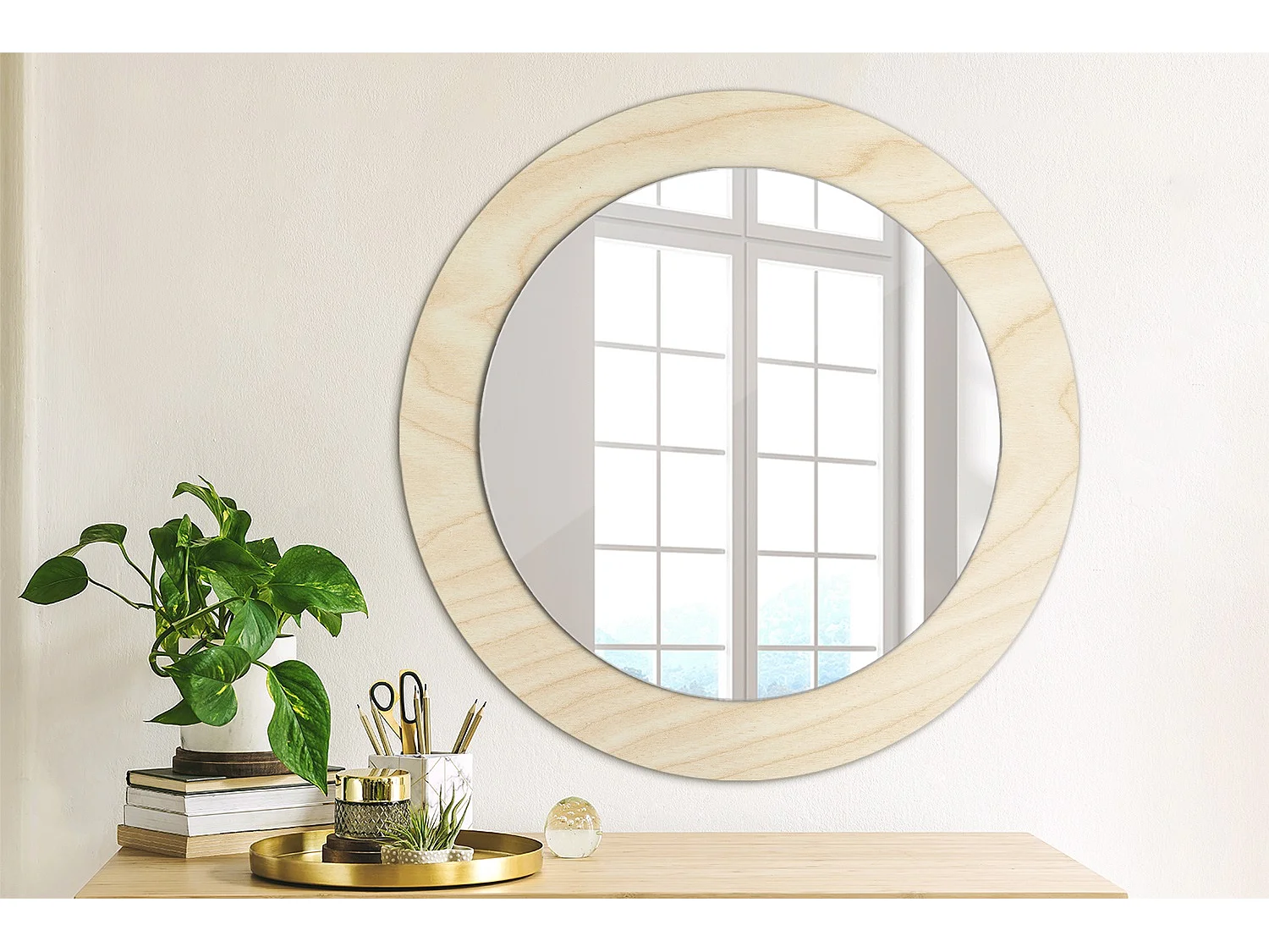 Ronde decoratieve spiegel - Licht hout - 60 cm