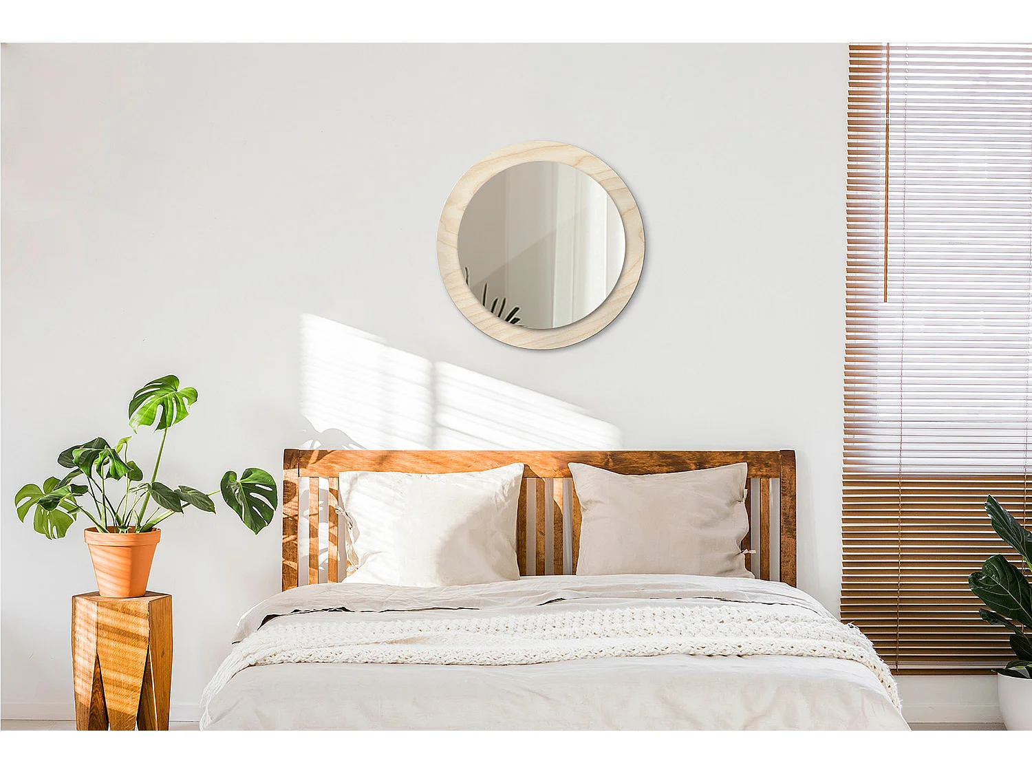 Ronde decoratieve spiegel - Licht hout - 60 cm