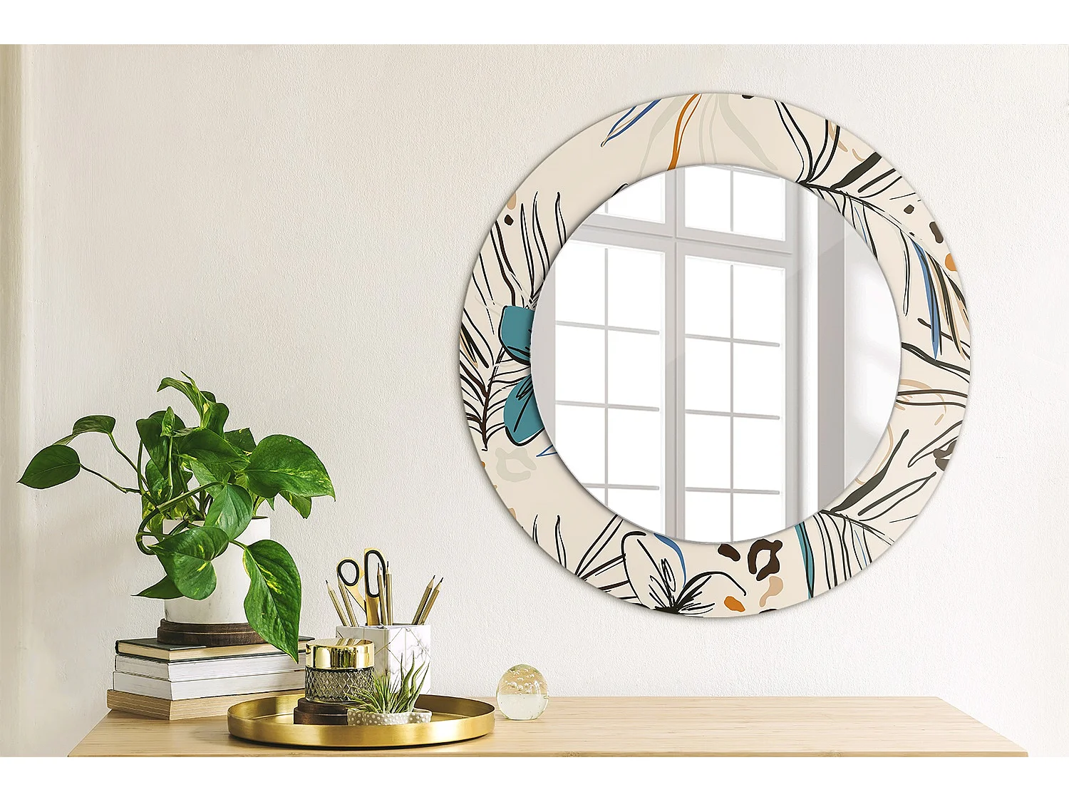 Miroir rond décoratif - Fleurs à motif jungle - 50 cm