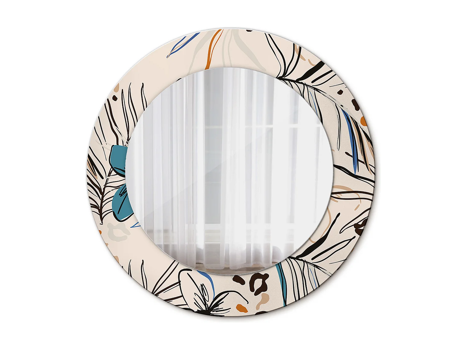 Miroir rond décoratif - Fleurs à motif jungle - 50 cm