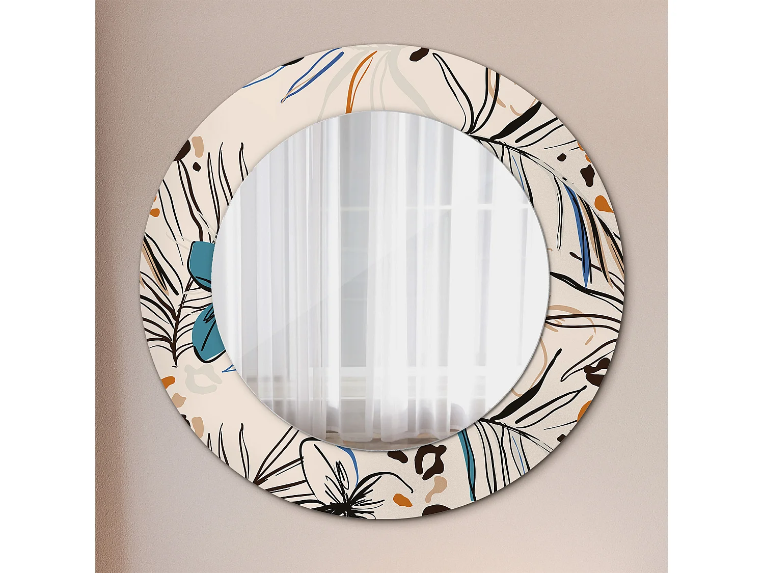 Miroir rond décoratif - Fleurs à motif jungle - 50 cm