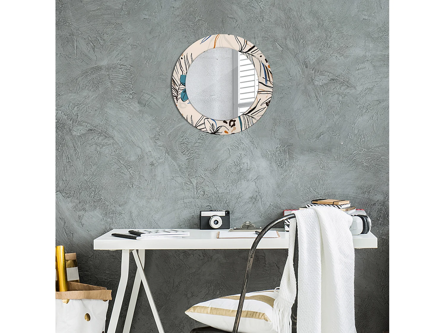 Miroir rond décoratif - Fleurs à motif jungle - 50 cm