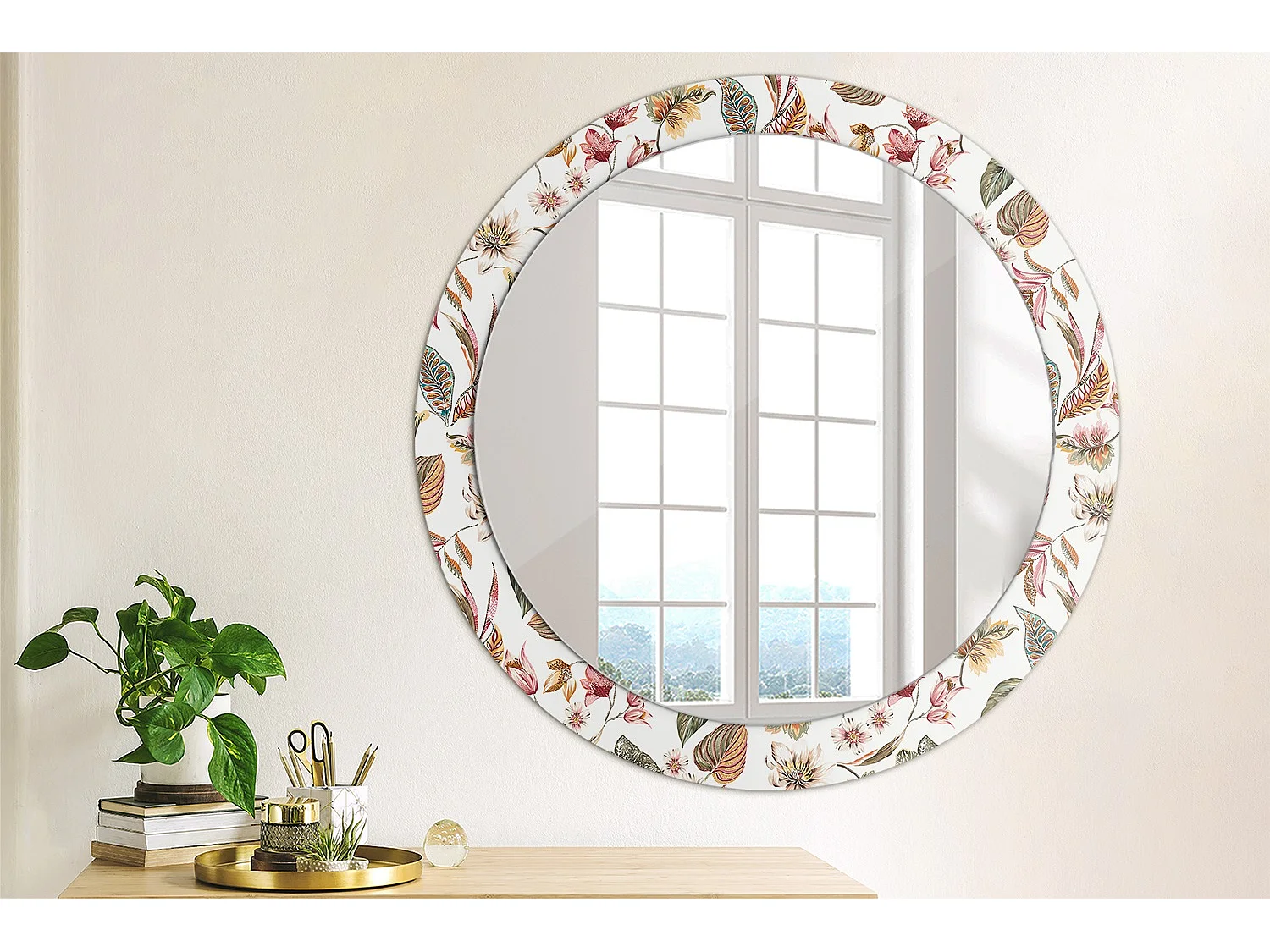 Dekorativer runder Spiegel - Vintage-Blumen - 80 cm