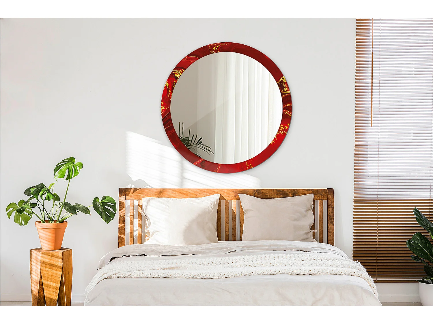 Runder dekorativer Spiegel - Roter Marmor - 90 cm