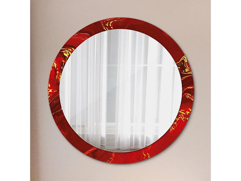 Runder dekorativer Spiegel - Roter Marmor - 90 cm