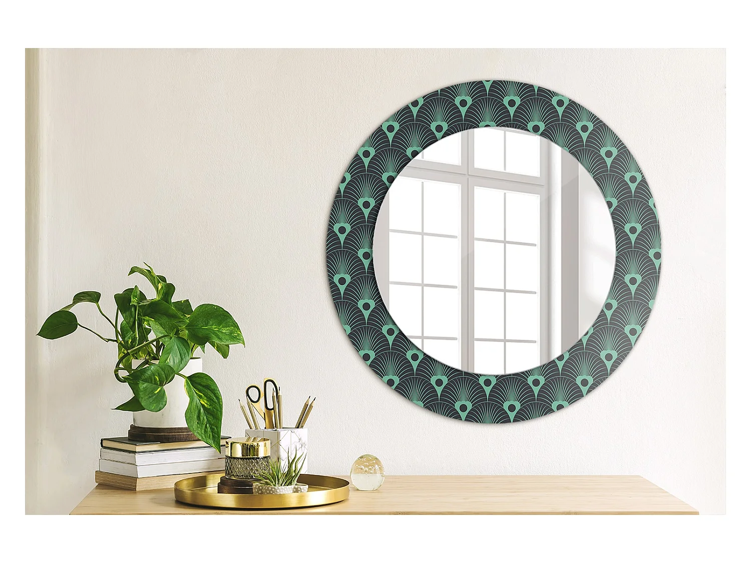 Miroir rond décoratif - Motif floral - 50 cm