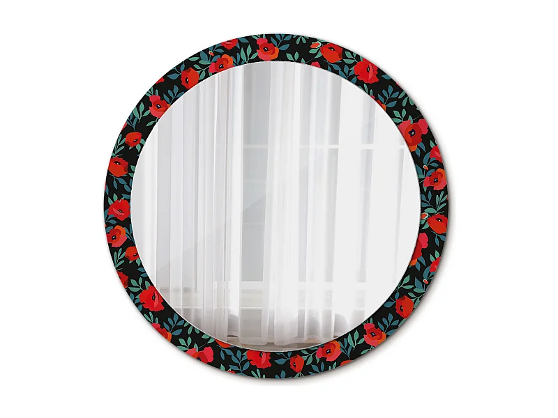 Miroir rond décoratif - Coquelicot rouge - 90 cm