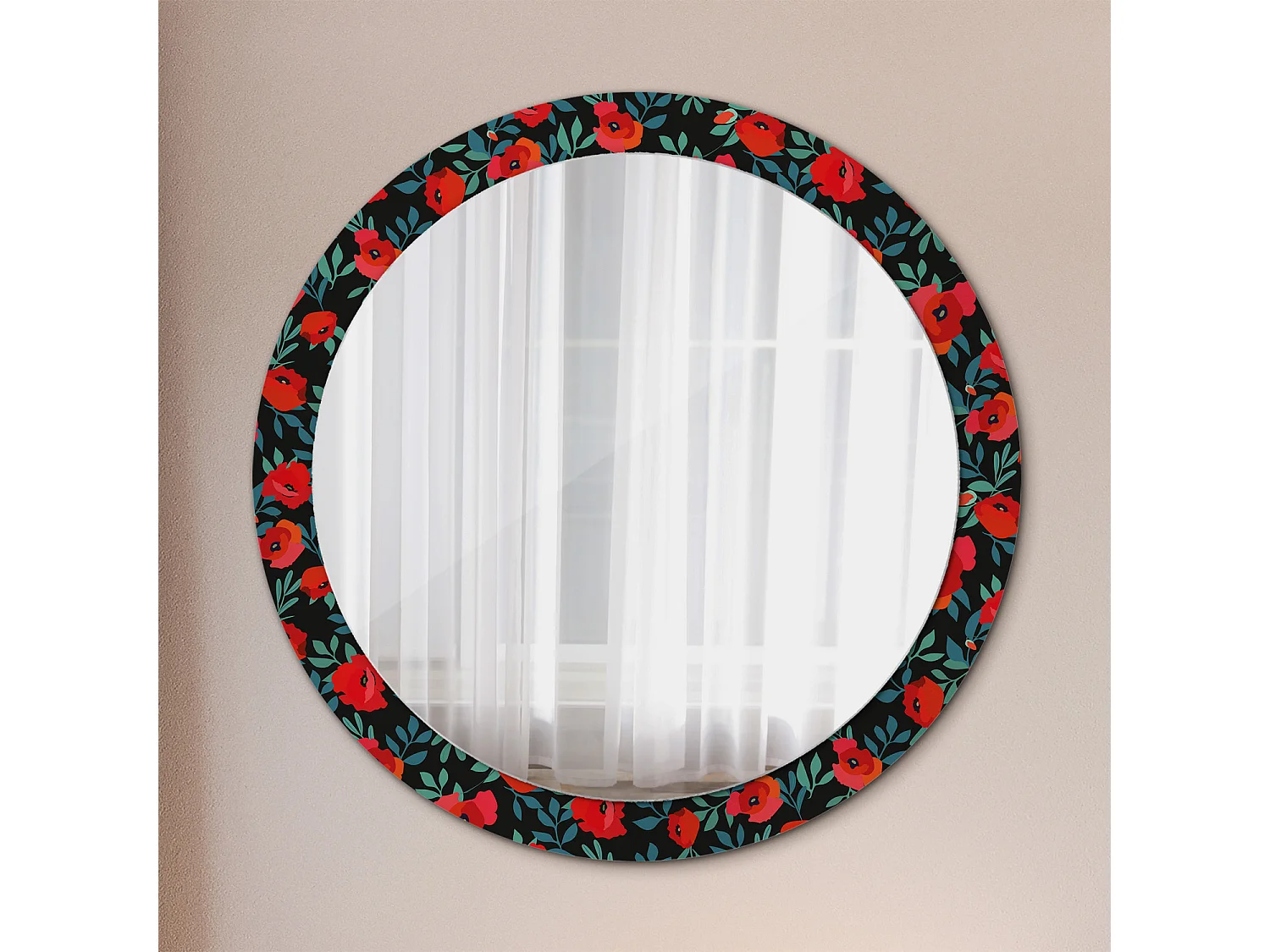 Runder dekorativer Spiegel - Rote Mohnblume - 90 cm
