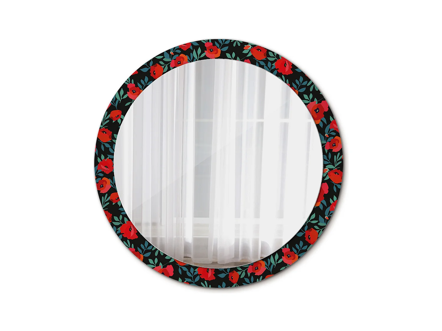 Miroir rond décoratif - Coquelicot rouge - 90 cm