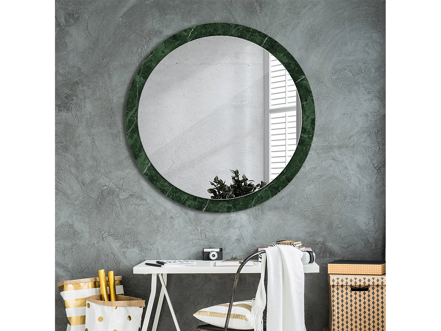 Ronde decoratieve spiegel - Groen Marmer - 100 cm