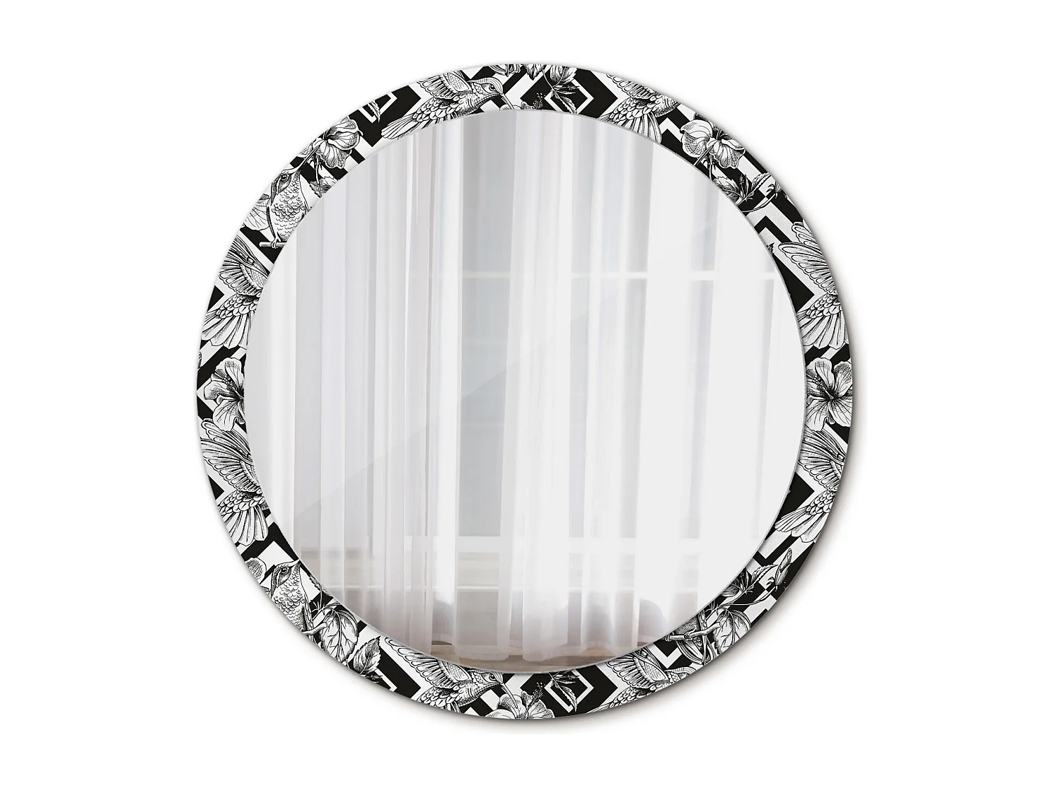 Miroir rond décoratif - Colibris - 100 cm