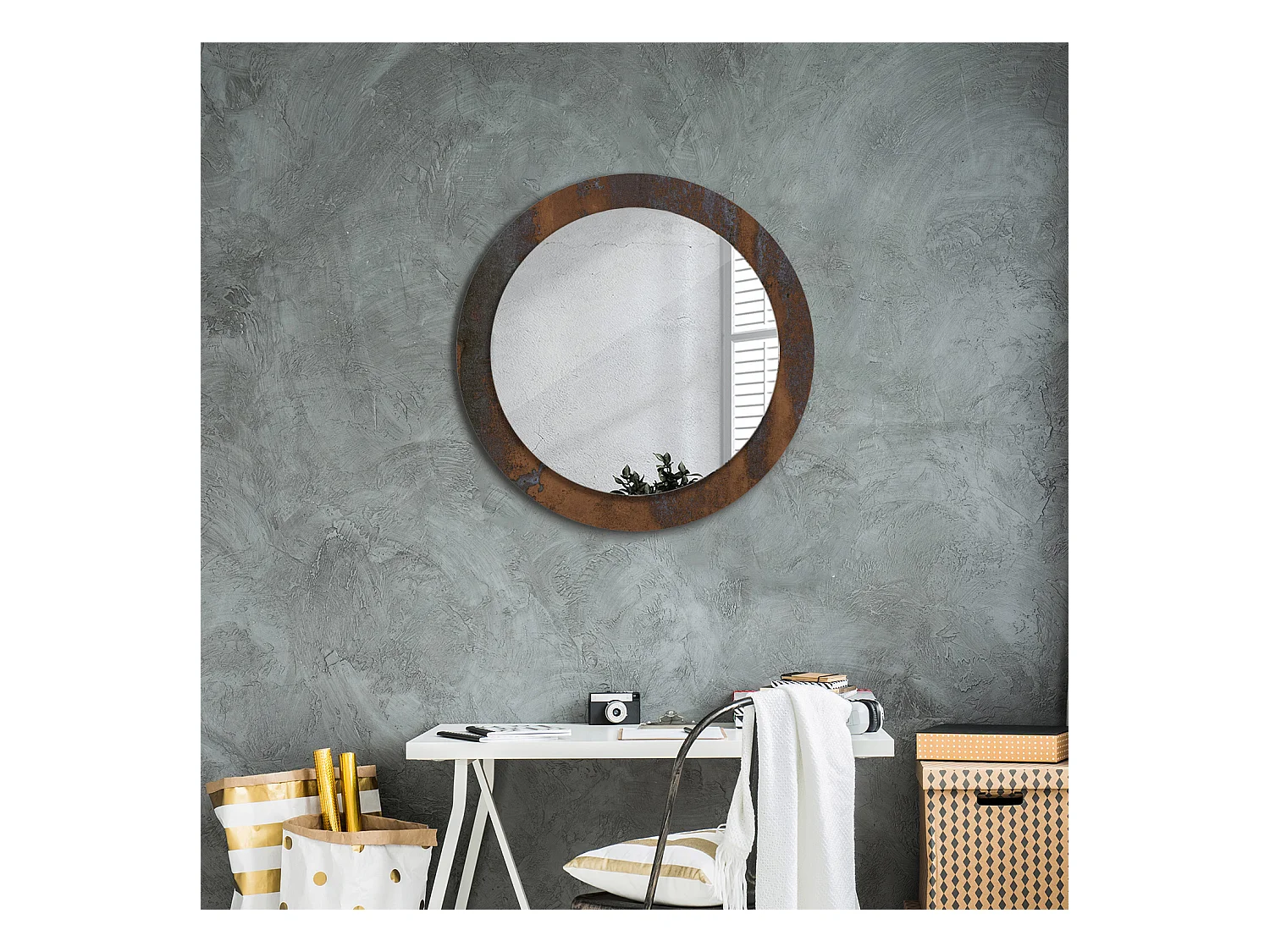 Specchio rotondo decorativo - Foglie acquerello - 60 cm